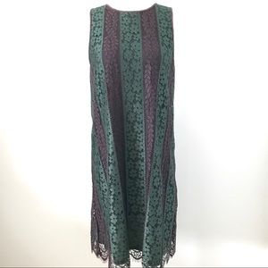 Emerald and purple lace sleeveless dress